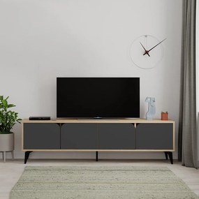 Масичка за телевизор с дъбов декор в черен и естествен цвят 180x51 cm Nola - Marckeric