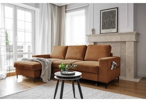 Оранжево-кафяв разтегателен ъглов диван от рипсено кадифе (ляв ъгъл) Lofty Lilly – Miuform