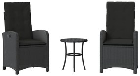 365177 vidaXL Бистро комплект с възглавници 3 части черен полиратан