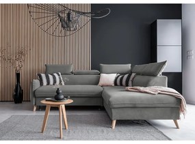 Ъглов разтегателен диван от светлосиво кадифе (десен ъгъл) Sweet Harmony - Miuform