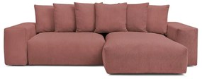 Розов сгъваем/с място за съхранение ъглов диван от рипсено кадифе Voltaire – Bobochic Paris