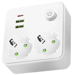 Разклонител с ключ LINEA 2x230V + 3xUSB A/C SCHUKO бял