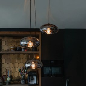 Висяща лампа в стил Арт Деко черна с димно стъкло кръгла 3-светлина - Ayesha