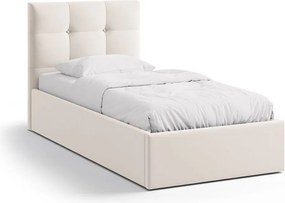 Кремаво единично легло 90x200 cm тапицирано с място за съхранение с включена подматрачна рамка Phaedra – Micadoni