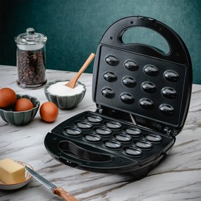 Уред  за сладки орехчета Rosberg R51442D, 800W, За 12 сладки, Незалепващи плочи, Черен