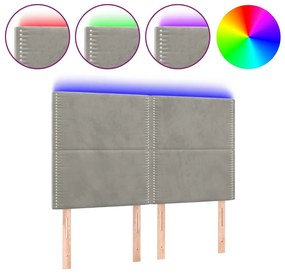 3122332 vidaXL LED горна табла за легло, светлосива, 144x5x118/128 см, кадифе