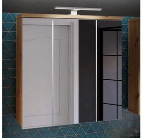 Стенно шкафче за баня VENOM с огледало, бяло/дъб Артизан