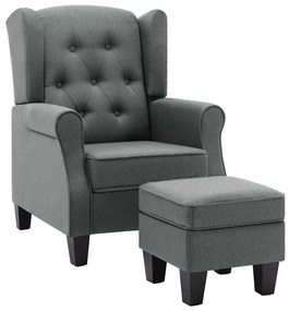 320151 vidaXL Фотьойл с табуретка за крака, светлосив, текстил