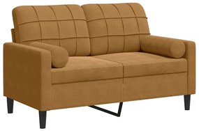 3278216 vidaXL 2-местен диван с декоративни възглавници кафяв 120 см кадифе