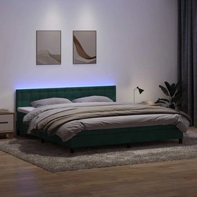 3317280 vidaXL Боксспринг легло с матрак и LED, тъмнозелено, 180x210 cm, кадифе