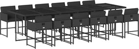 3211303 vidaXL Външен трапезен комплект 13 части с възглавници черен полиратан