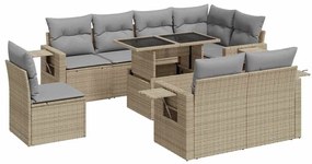 3326500 vidaXL Градински комплект диван с възглавници 9 части бежов полиратан