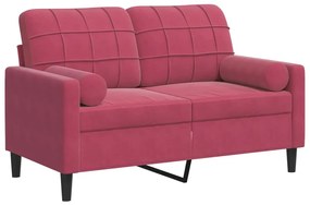 3278213 vidaXL 2-местен диван декоративни възглавници виненочервен 120 см