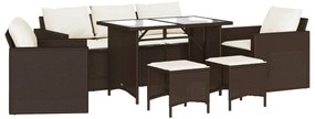 3213550 vidaXL Градински комплект с възглавници, 6 части, кафяв, полиратан