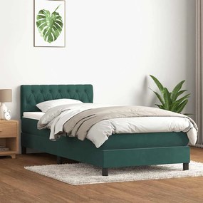 3317202 vidaXL Box Spring легло с матрак Тъмнозелено 90x220 cm Кадифе