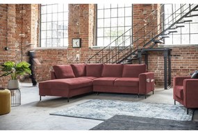 Розов кадифен разтегателен ъглов диван (ляв ъгъл) Lofty Lilly – Miuform