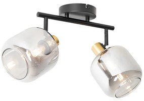 Таванен прожектор черен със злато с опушено стъкло 2-светлина - Zuzanna