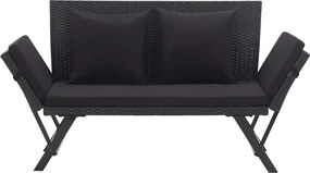 46233 vidaXL Градинска пейка с възглавници, 176 см, черна, полиратан