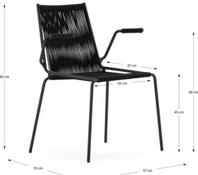 Черни метални трапезни столове в комплект с подлакътници/за подреждане 2 бр. Emily – Marckeric