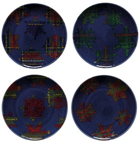 Комплект от 4 десертни чинии от синьо-червен фаянс, ø 21,6 cm Snowflake - Casafina
