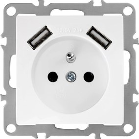 Единичен контакт със заземяване + 2x USB-A OSTE JNH003-G White