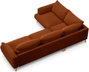 Теракотен кадифен ъглов диван (ляв ъгъл/L форма) Naomi – Micadoni