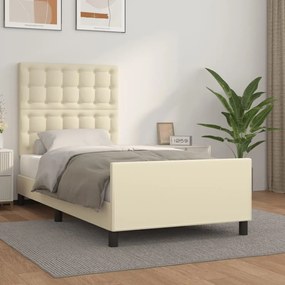 3125545 vidaXL Рамка за легло с табла, кремава, 90x190 см, изкуствена кожа