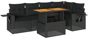 3327149 vidaXL Градински диван с възглавници, 6 части, черен, полиратан