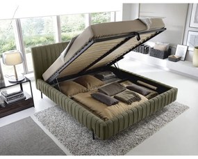 Зелено двойно легло 160x200 cm тапицирано с място за съхранение с включена подматрачна рамка Plissa – ELTAP