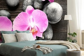 Самозалепващ фототапет – Прекрасна орхидея и камъни