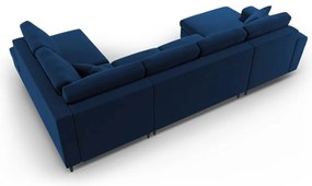 Син кадифен разтегателен ъглов диван с място за съхранение (десен ъгъл/U форма) Kyoto – Cosmopolitan Design