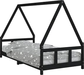 834455 vidaXL Рамка за детско легло, черна, 90x200 см, масивно борово дърво