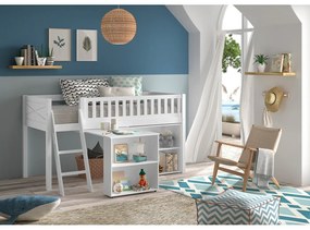 Бяло повдигнато детско легло от масивен бор с място за съхранение 90x200 cm SCOTT – Vipack