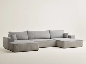 Сиво-бежов шенилов сгъваем/с място за съхранение ъглов диван (U форма) Kyoto – Maison de Rêve