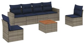 3256404 vidaXL Градински диван с възглавници, 7 части, полиратан, сив