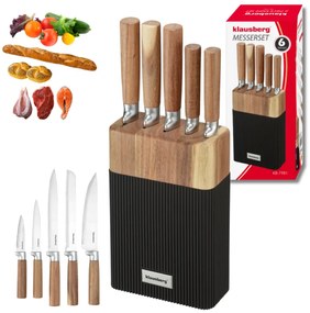 Комплект ножове Klausberg KB 7981, 6 части, Неръждаема стомана, Стойка, Кафяв/графит