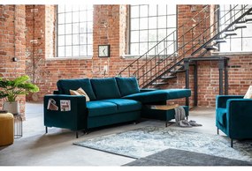 Кадифен разтегателен ъглов диван петролен (десен ъгъл) Lofty Lilly – Miuform