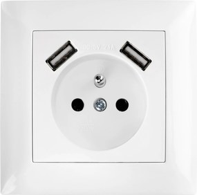 Единичен контакт със заземяване + 2x USB-A OSTE JNH003-G White