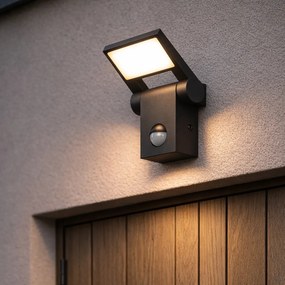 Външна стенна лампа антрацит с LED IP54 с датчик за движение - Zane