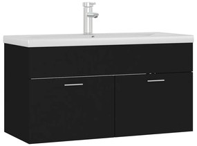 3071289 vidaXL Шкаф за баня с вградена мивка, черен, инженерно дърво