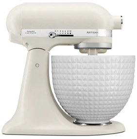 Планетарен миксер KitchenAid Artisan Monochrome White 5KSM156CXEPL, 300W, 4.7 л, Direct drive, 10 скорости, Накланяща се глава, Керамична купа, Порцеланово бял