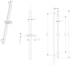 Стенна душ релса от неръждаема стомана в златист цвят с подвижен държач 68 cm – Sapho
