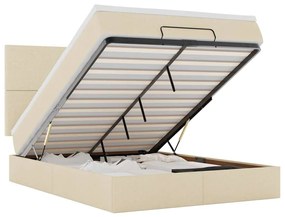 3313925 vidaXL Османска легло с матрак и LED, кремаво, 140x190 см, плат