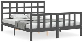 3192108 vidaXL Рамка за легло с табла сива 5FT King Size масивно дърво