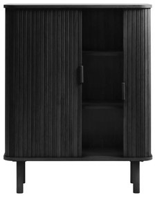 Черен шкаф в дъбов декор с плъзгащи се врати 113x90 cm Cavo - Unique Furniture