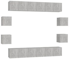 3079067 vidaXL Комплект ТВ шкафове от 10 части, бетонно сиви, инженерно дърво