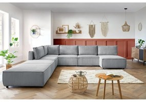 Светлосив променлив велурен U-образен ъглов диван Nihad modular - Bobochic Paris