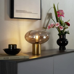 Дизайнерска настолна лампа месинг с кехлибарено стъкло - Umbrella