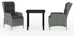 3099643 vidaXL Градински трапезен комплект, 3 части, светлосив