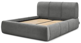 Сиво тапицирано двойно легло с място за съхранение с решетка 160x200 cm Vernon - Bobochic Paris